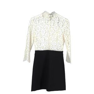 Sandro Two Tone Lace Dress in White Cotton